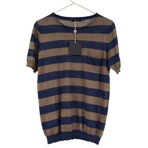 Roberto Collina Sweater Pullover Shirt Stripe Blue Tan Men's Sz 48 / US S NWT